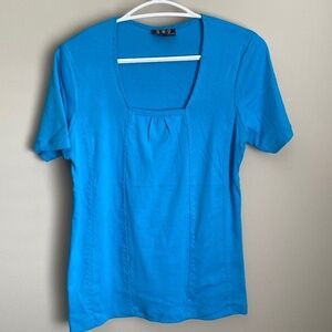 New Woman Design Square Neck Summer T-Shirt‎ Blue Size Large